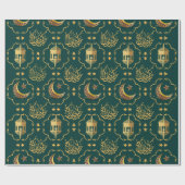 Papier Cadeau Elegant Aïd Moubarak Arabe Calligraphie or vert (Plat)