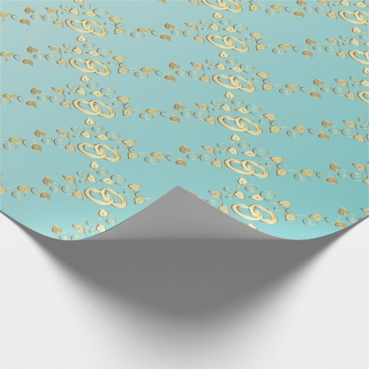 Papier Cadeau Élégant anneau Mariage or sur bleu clair (Coin)