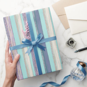 Papier Cadeau Elégant Aqua Blue Purple Beach Hut Stripe Motif