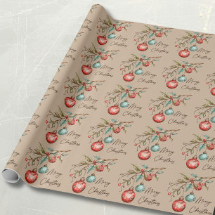 Papier Cadeau Elégant Aquarelle Ornements Joyeux Noël