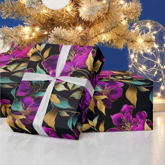 Papier Cadeau Elégant Aquarelle violet et Turquoise Fleurs Motif (Vacances)