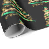 Papier Cadeau Élégant arbre à ruban vert et or Noël (Coin rond)