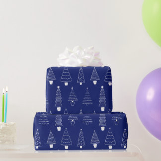Papier Cadeau Elégant arbre de Noël blanc bleu Royal