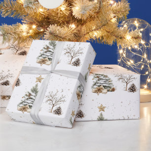 Papier Cadeau Élégant arbre de Noël givré blanc