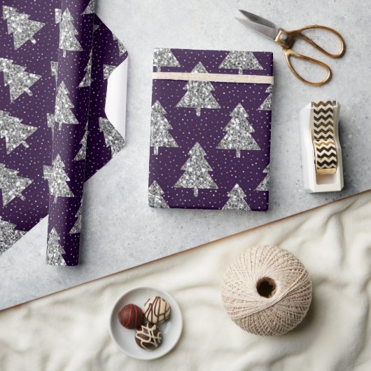 Papier Cadeau Élégant arbre de Noël Parties scintillant violet e (Artisanat)