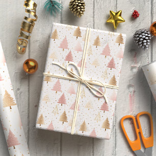 Papier Cadeau Élégant Arbre de Noël rose et or