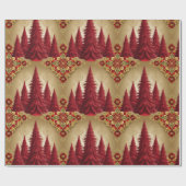 Papier Cadeau Élégant arbre de Noël rouge Joyeux or Motif de Noë (Plat)