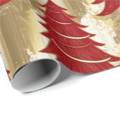 Papier Cadeau Élégant arbre de Noël rouge Joyeux or Motif de Noë (Coin rond)