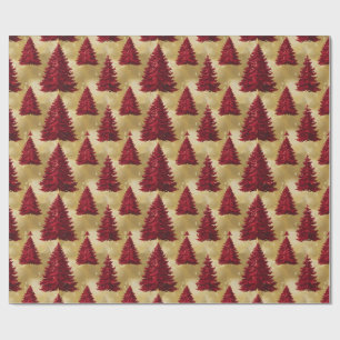 Papier Cadeau Élégant arbre de Noël rouge Joyeux or Noël Patter