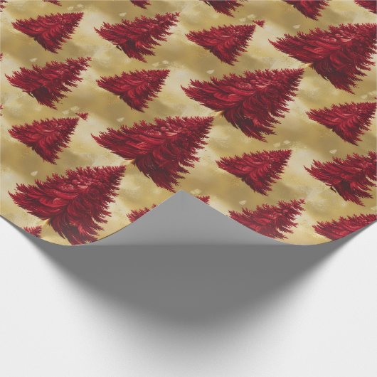 Papier Cadeau Élégant arbre de Noël rouge Joyeux or Noël Patter (Coin)