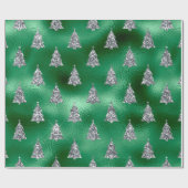 Papier Cadeau Élégant Arbres de Noël en argent vert (Plat)