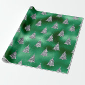 Papier Cadeau Élégant Arbres de Noël en argent vert (Déroulé)