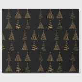 Papier Cadeau Elégant Arbres de Noël en or et noir (Plat)