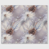 Papier Cadeau Élégant Argent & Pine perlé Noël Floral (Plat)