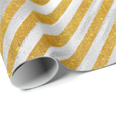 Papier Cadeau Élégant argent rayures d'or Noël vacances (Coin rond)