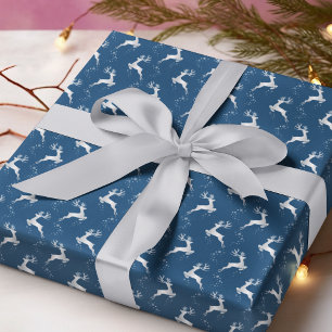 Papier Cadeau Élégant Argent Reindeer Bleu Noël