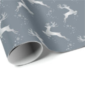 Papier Cadeau Élégant Argent Reindeer Bleu Noël (Coin rond)