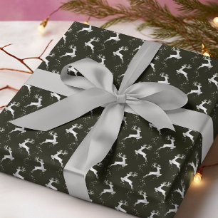 Papier Cadeau Élégant Argent Reindeer Noir Noël