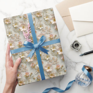 Papier cadeau élégant avec motif floral embossé 3D