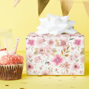Papier Cadeau Élégant Baby shower floral rose et or