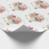 Papier Cadeau Élégant ballon à air chaud et fleurs aquarelles (Coin)