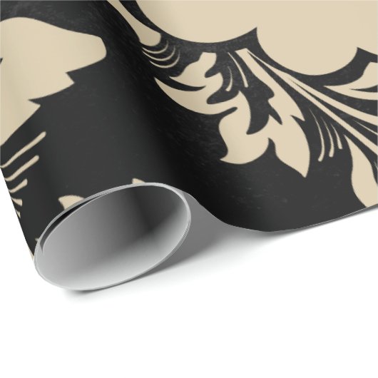 Papier Cadeau Elégant beige damassé Noël élégant (Coin rond)