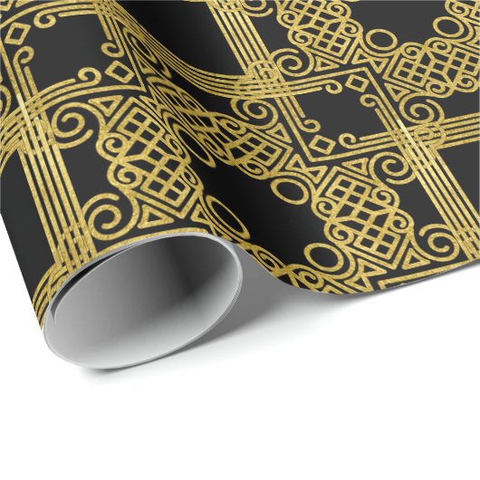 Papier Cadeau Elegant Black and Gold Ornate Christmas Wrapping P (Coin rond)