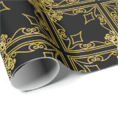 Papier Cadeau Elegant Black and Gold Ornate Christmas Wrapping P (Coin rond)