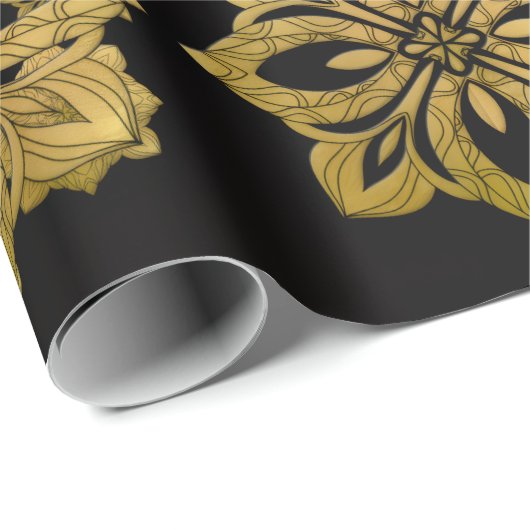Papier Cadeau Elegant Black and Gold Ornate Christmas Wrapping P (Coin rond)