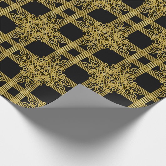 Papier Cadeau Elegant Black and Gold Ornate Christmas Wrapping P (Coin)