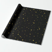 Papier Cadeau Élégant Black and Gold Stars and Sparkles Cadeaux (Déroulé)