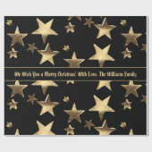Papier Cadeau Élégant Black and Gold Stars Motif Noël (Plat)