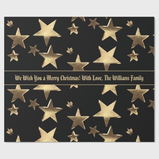 Papier Cadeau Élégant Black and Gold Stars Motif Noël (Plat)