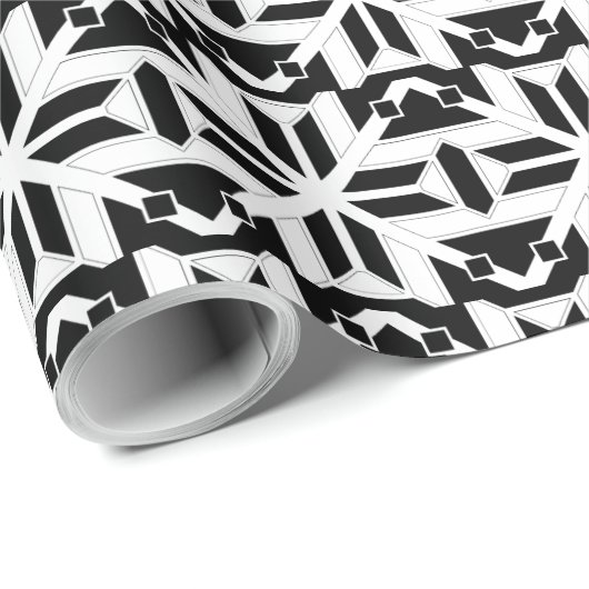 Papier Cadeau Elegant Black and White Geometric Pattern (Coin rond)