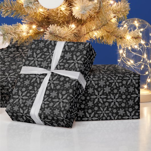 Papier Cadeau Elégant Black Aqua White Winter Snowflake (Vacances)