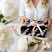 Papier Cadeau Elegant Black Floral Peony Celestial Moon & Stars