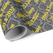 Papier Cadeau Elégant Black Gold Damask Personnalisé Mariage Wr (Coin rond)