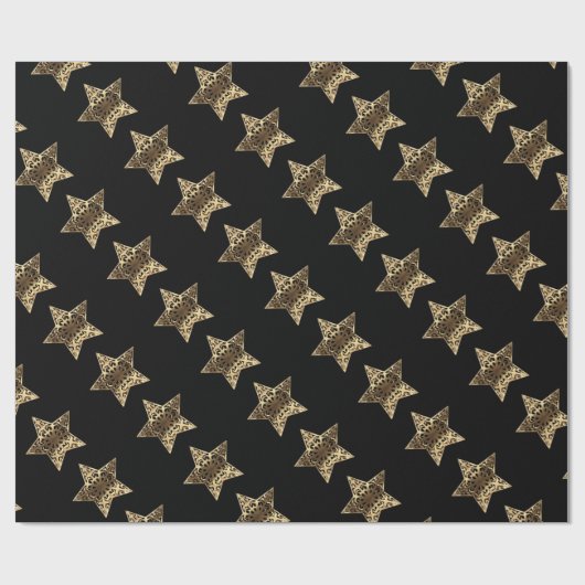 Papier Cadeau Elégant Black Gold Look Christmas Stars Motif (Plat)