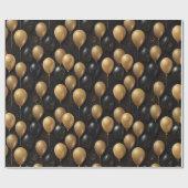 Papier Cadeau Elégant Black Gold Parties scintillant Ballons Mot (Plat)