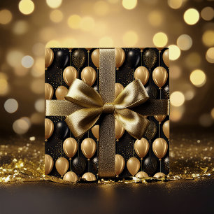 Papier Cadeau Elégant Black Gold Parties scintillant Ballons Mot