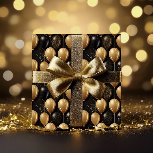 Papier Cadeau Elégant Black Gold Parties scintillant Ballons Mot