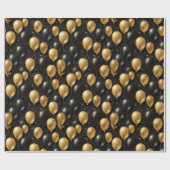 Papier Cadeau Elégant Black Gold Parties scintillant Ballons Mot (Plat)