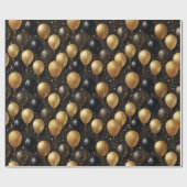 Papier Cadeau Elégant Black Gold Parties scintillant Ballons Mot (Plat)