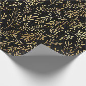 Papier Cadeau Elégant Black Gold Shimmer Botanical Leaf Annivers (Coin)
