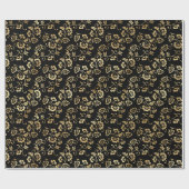 Papier Cadeau Elégant Black Gold Shimmer Floral Fleurs Anniversa (Plat)