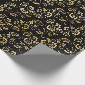 Papier Cadeau Elégant Black Gold Shimmer Floral Fleurs Anniversa (Coin)