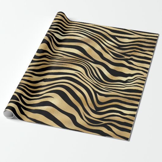 Papier Cadeau Elégant Black Gold Shimmer Zebra Imprimer Annivers (Déroulé)