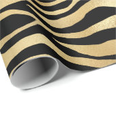 Papier Cadeau Elégant Black Gold Shimmer Zebra Imprimer Annivers (Coin rond)