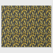 Papier Cadeau Elegant Black Golden & Grey Botanical Leaves (Plat)
