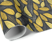 Papier Cadeau Elegant Black Golden & Grey Botanical Leaves (Coin rond)